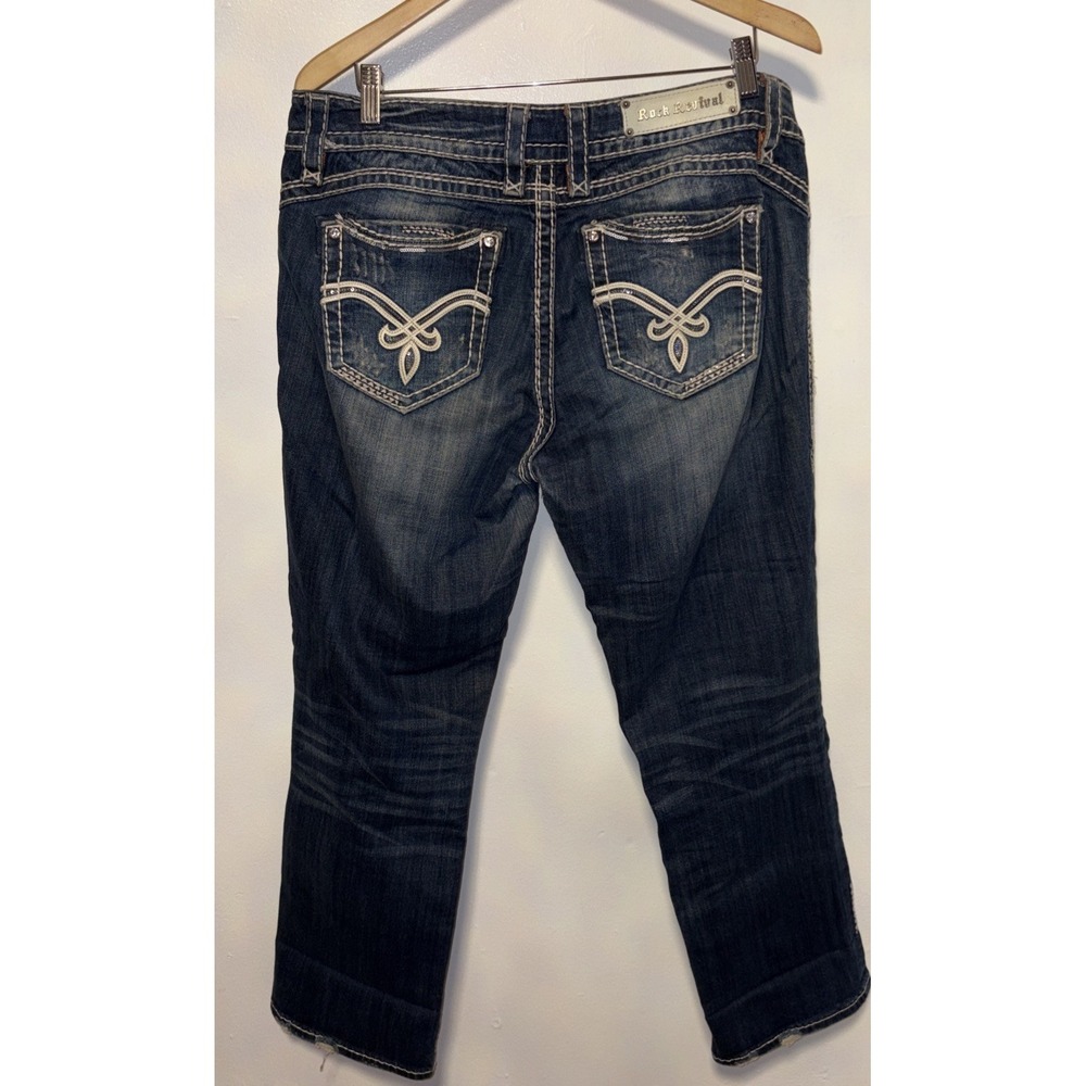 Rock Revival Jeans Womens 32 Blue Denim Becky Easy Capri Embellished Pockets *